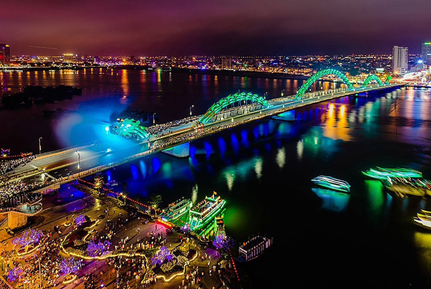 Dragon Bridge at night in Da Nang City
